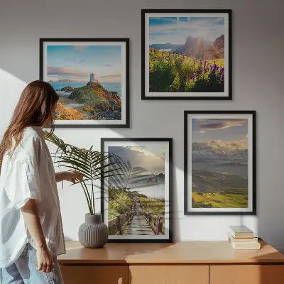 Multi-piece wall decor set mountain flowers sky path design