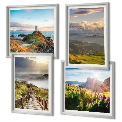 Multi-piece wall decor set mountain flowers sky path design