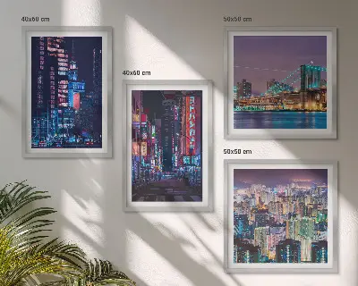 Wall art set Night cities with neon lights