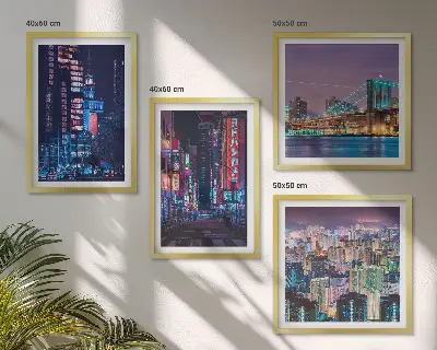 Wall art set Night cities with neon lights