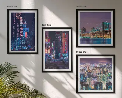 Wall art set Night cities with neon lights