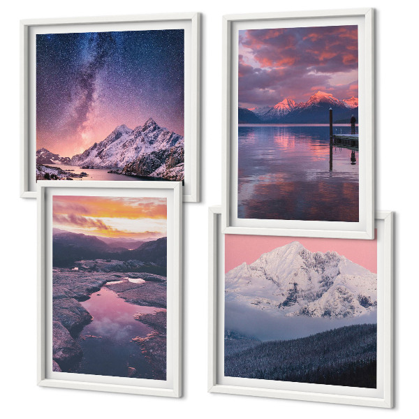 Set of 4 wall art pieces Mountains, water, beautiful landscapes