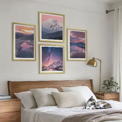 Set of 4 landscape wall art pieces featuring mountains and water scenes