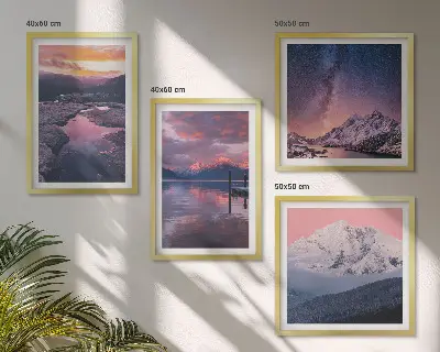 Set of 4 landscape wall art pieces featuring mountains and water scenes