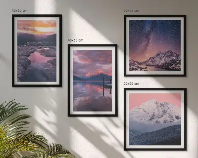 Set of 4 landscape wall art pieces featuring mountains and water scenes