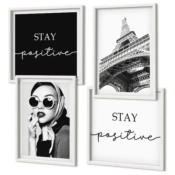 Wall art set Portraits Eiffel Tower slogans
