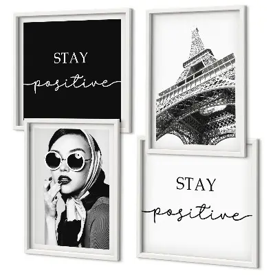 Wall art set Portraits Eiffel Tower slogans
