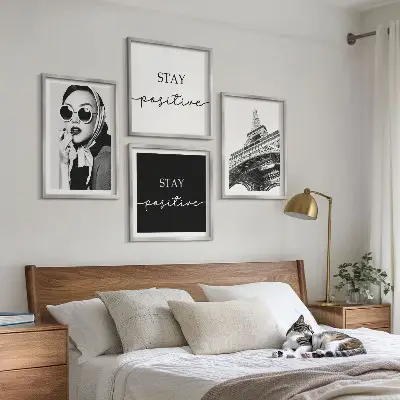 Wall art set Portraits Eiffel Tower slogans
