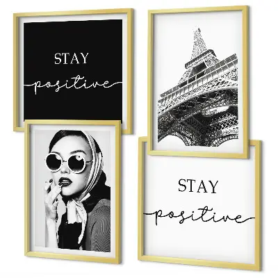 Wall art set Portraits Eiffel Tower slogans
