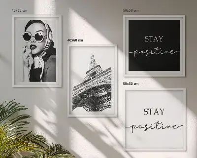 Wall art set Portraits Eiffel Tower slogans