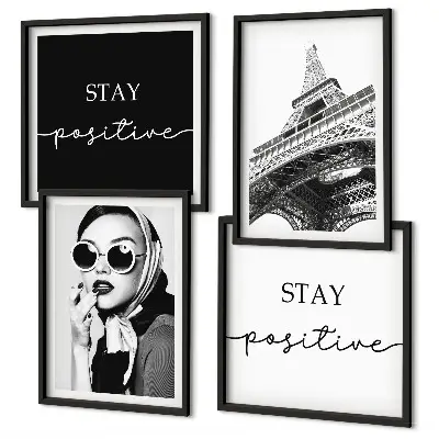 Wall art set Portraits Eiffel Tower slogans