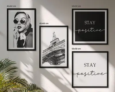 Wall art set featuring portraits of the Eiffel Tower and slogans