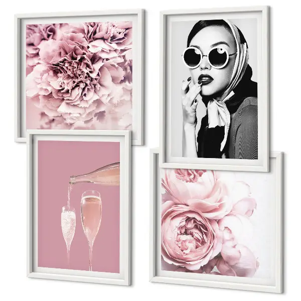 Set of 4 peony and rose wall art pieces elegant floral prints