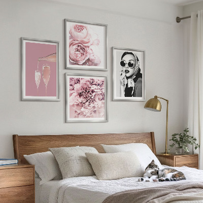Set of 4 wall art pieces Flowers peonies roses elegance