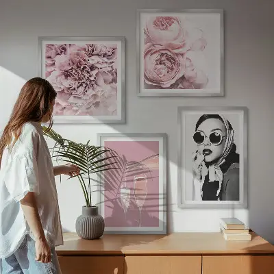 Set of 4 peony and rose wall art pieces elegant floral prints