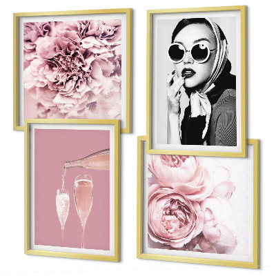 Set of 4 wall art pieces Flowers peonies roses elegance