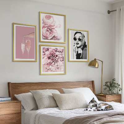 Set of 4 wall art pieces Flowers peonies roses elegance
