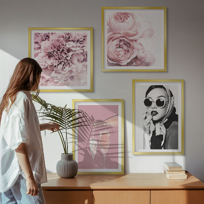 Set of 4 wall art pieces Flowers peonies roses elegance