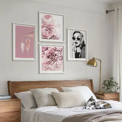 Set of 4 peony and rose wall art pieces elegant floral prints