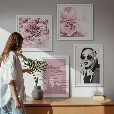 Set of 4 peony and rose wall art pieces elegant floral prints