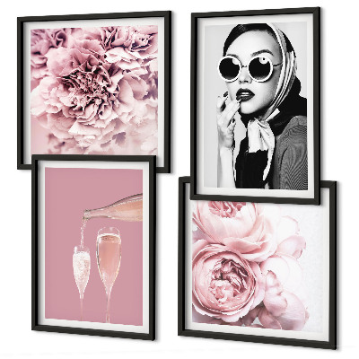 Set of 4 wall art pieces Flowers peonies roses elegance