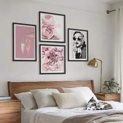 Set of 4 peony and rose wall art pieces elegant floral prints