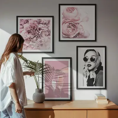 Set of 4 peony and rose wall art pieces elegant floral prints