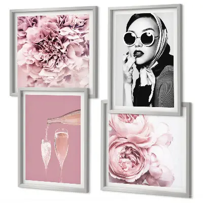 Set of 4 peony and rose wall art pieces elegant floral prints