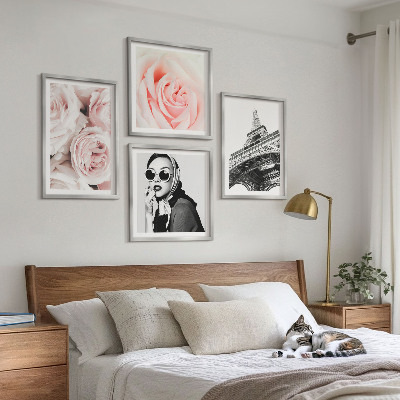 Multi-piece wall decor set Eiffel's portrait of a woman roses