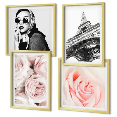 Multi-piece wall decor set featuring a portrait of a woman and roses by Eiffel