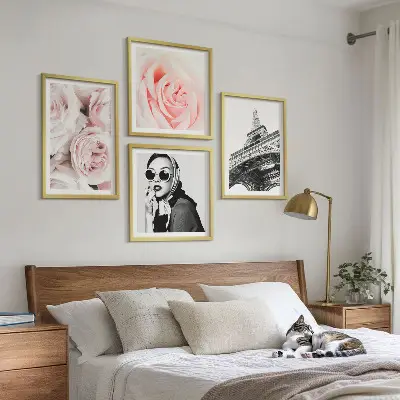 Multi-piece wall decor set featuring a portrait of a woman and roses by Eiffel