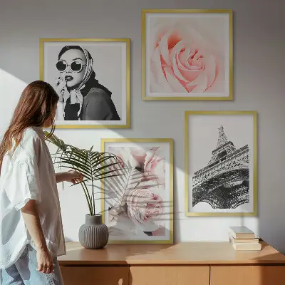 Multi-piece wall decor set featuring a portrait of a woman and roses by Eiffel