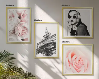Multi-piece wall decor set featuring a portrait of a woman and roses by Eiffel