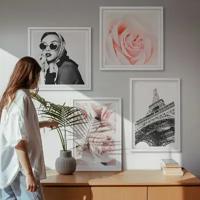 Multi-piece wall decor set featuring a portrait of a woman and roses by Eiffel