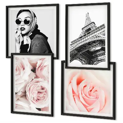 Multi-piece wall decor set featuring a portrait of a woman and roses by Eiffel