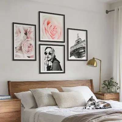 Multi-piece wall decor set featuring a portrait of a woman and roses by Eiffel