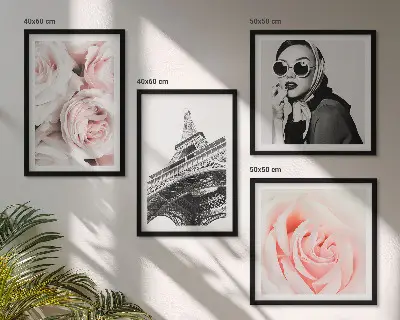 Multi-piece wall decor set featuring a portrait of a woman and roses by Eiffel