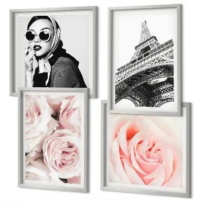 Multi-piece wall decor set featuring a portrait of a woman and roses by Eiffel