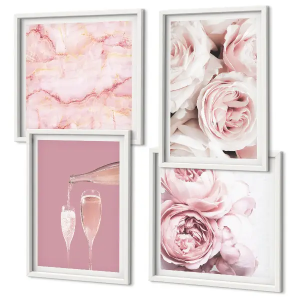 Wall art set featuring champagne marble roses in a pastel palette