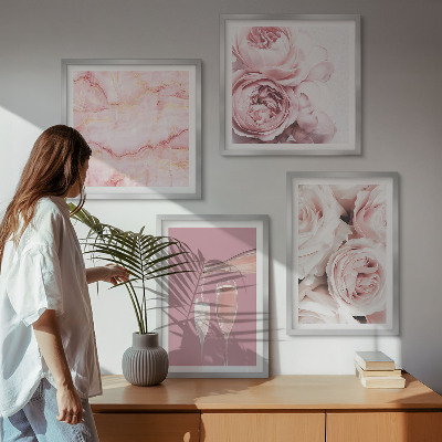Wall art set Roses champagne marble pastel