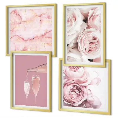 Wall art set featuring champagne marble roses in a pastel palette