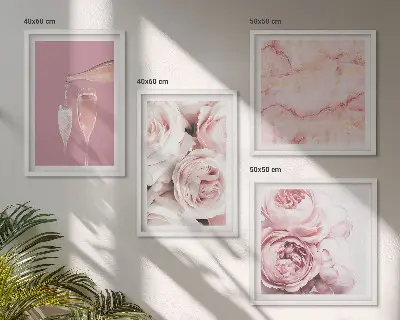 Wall art set featuring champagne marble roses in a pastel palette