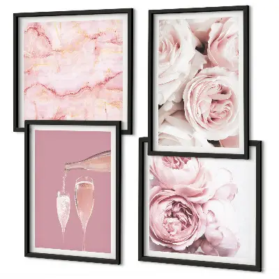 Wall art set featuring champagne marble roses in a pastel palette