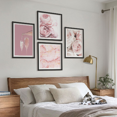 Wall art set Roses champagne marble pastel