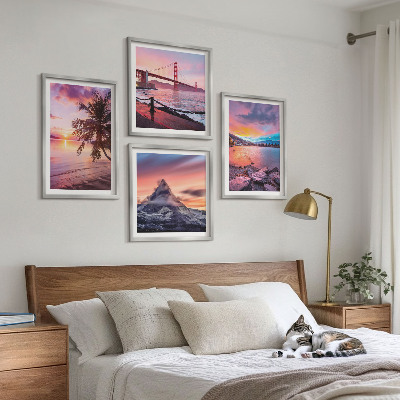 Set of 4 wall art pieces Sunsets bridge landscape