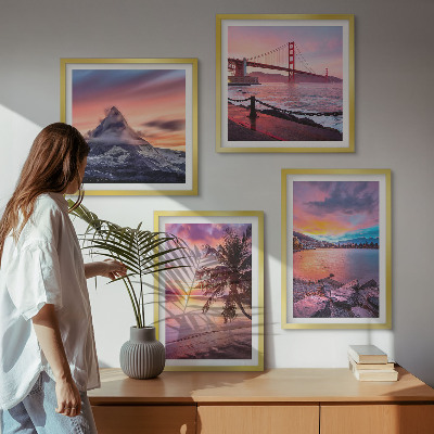 Set of 4 wall art pieces Sunsets bridge landscape