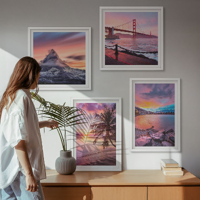 Set of 4 wall art pieces Sunsets bridge landscape
