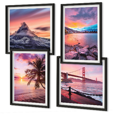 Set of 4 wall art pieces Sunsets bridge landscape