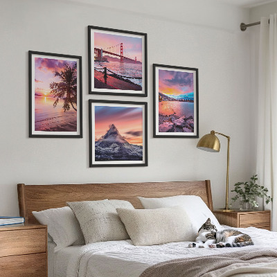 Set of 4 wall art pieces Sunsets bridge landscape
