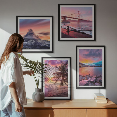Set of 4 wall art pieces Sunsets bridge landscape